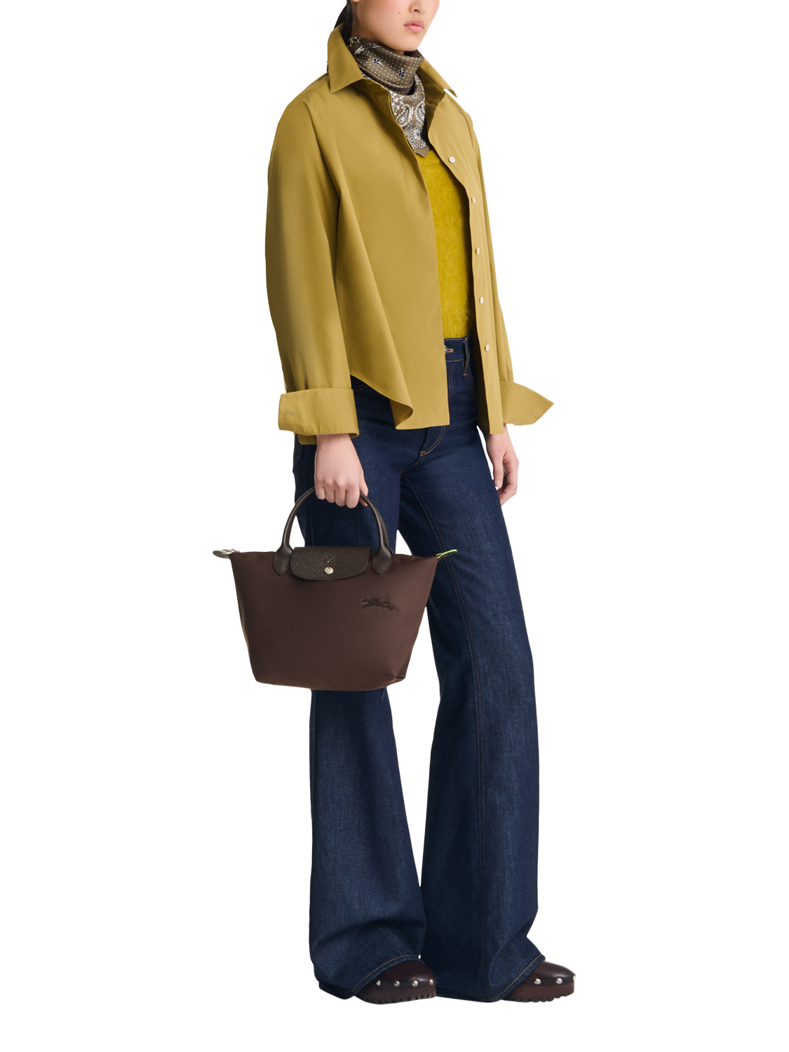 Product image 2 of 7, which shows Longchamp Le Pliage Green Recycled Canvas Small Top Handle Bag, Mocha