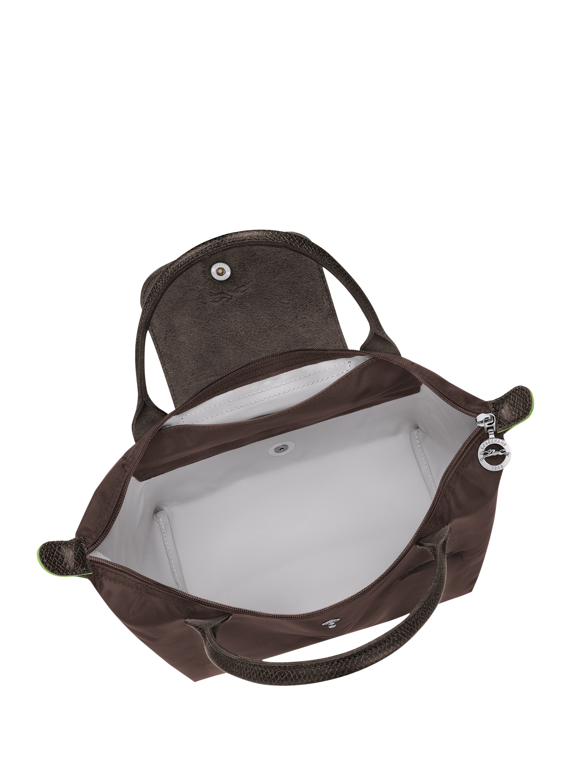 Product image 5 of 7, which shows Longchamp Le Pliage Green Recycled Canvas Small Top Handle Bag, Mocha