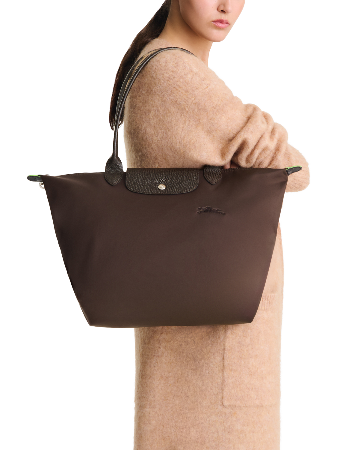 Product image 2 of 4, which shows Longchamp Le Pliage Green Recycled Canvas Large Tote Bag, Mocha