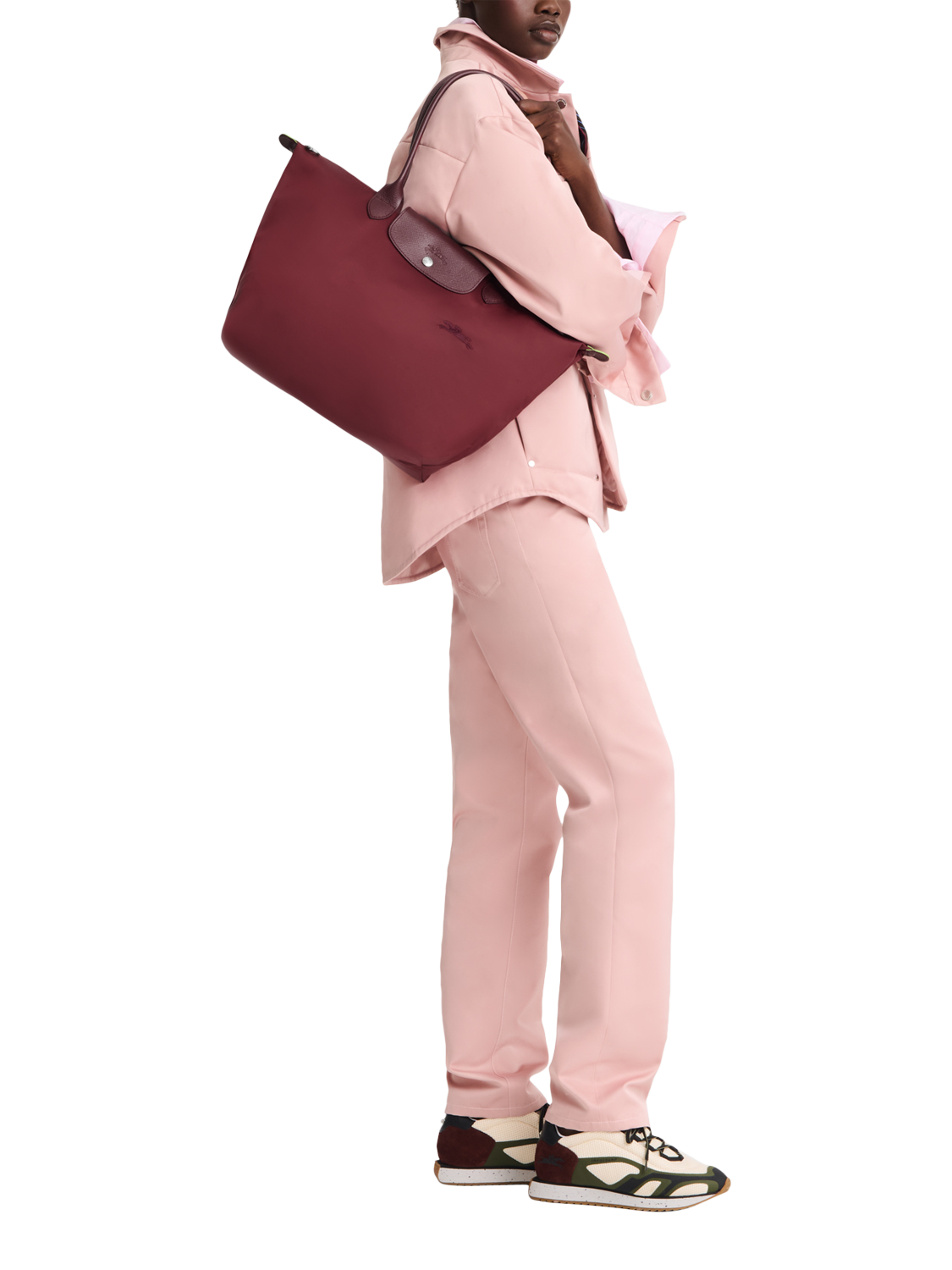 Product image 2 of 4, which shows Longchamp Le Pliage Green Recycled Canvas Large Tote Bag, Pomegranate