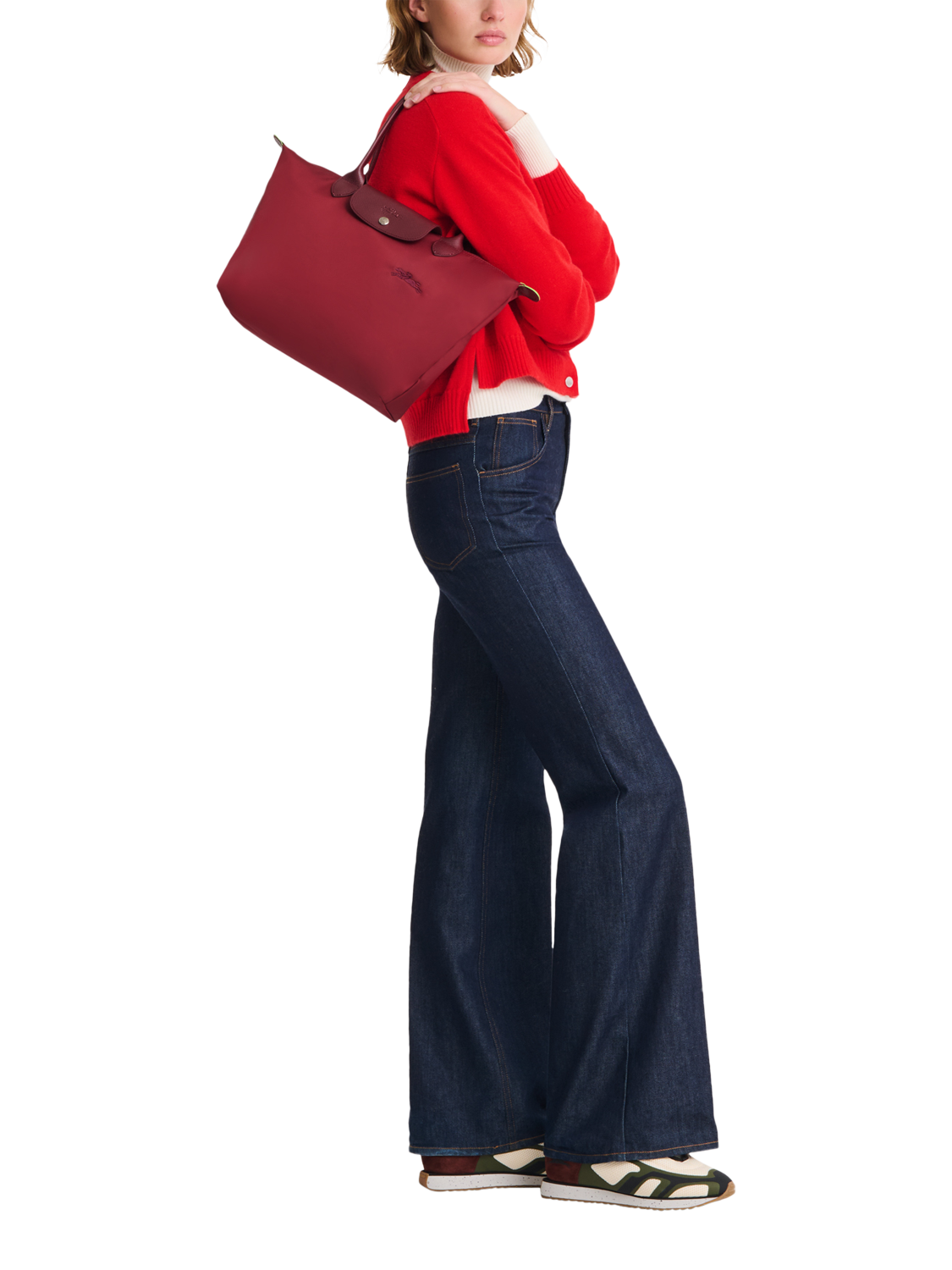 Product image 2 of 7, which shows Longchamp Le Pliage Green Recycled Canvas Small Tote Bag, Pomegranate