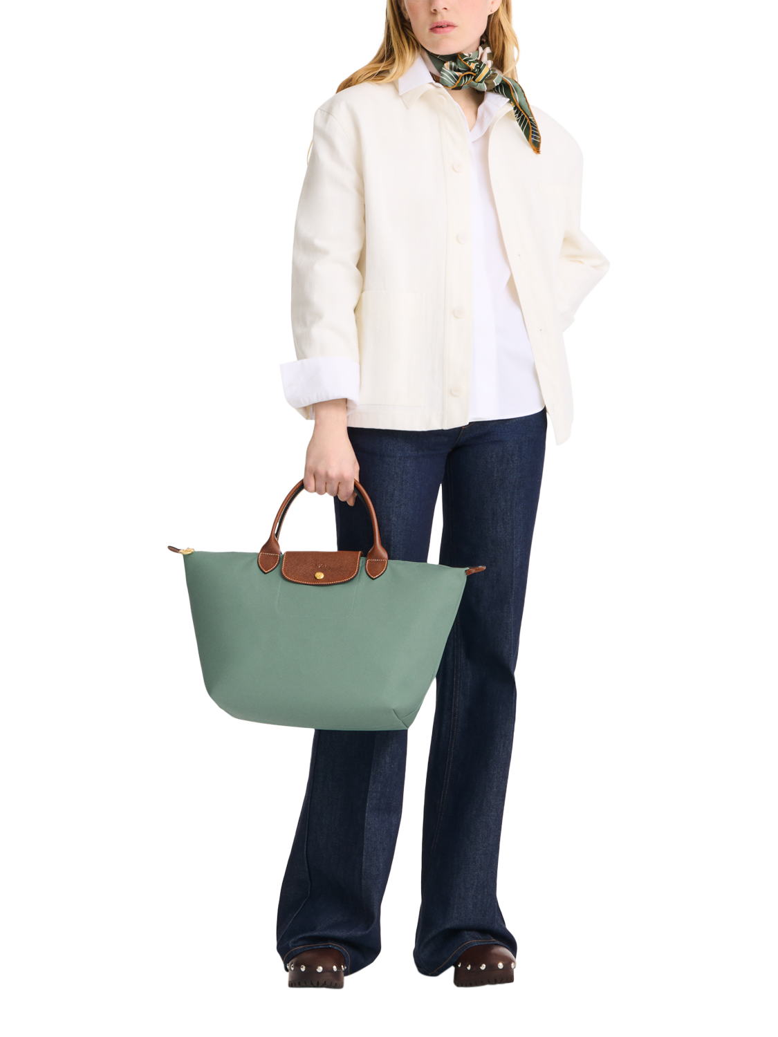 Product image 2 of 7, which shows Longchamp Le Pliage Original Medium Top Handle Bag, Celadon