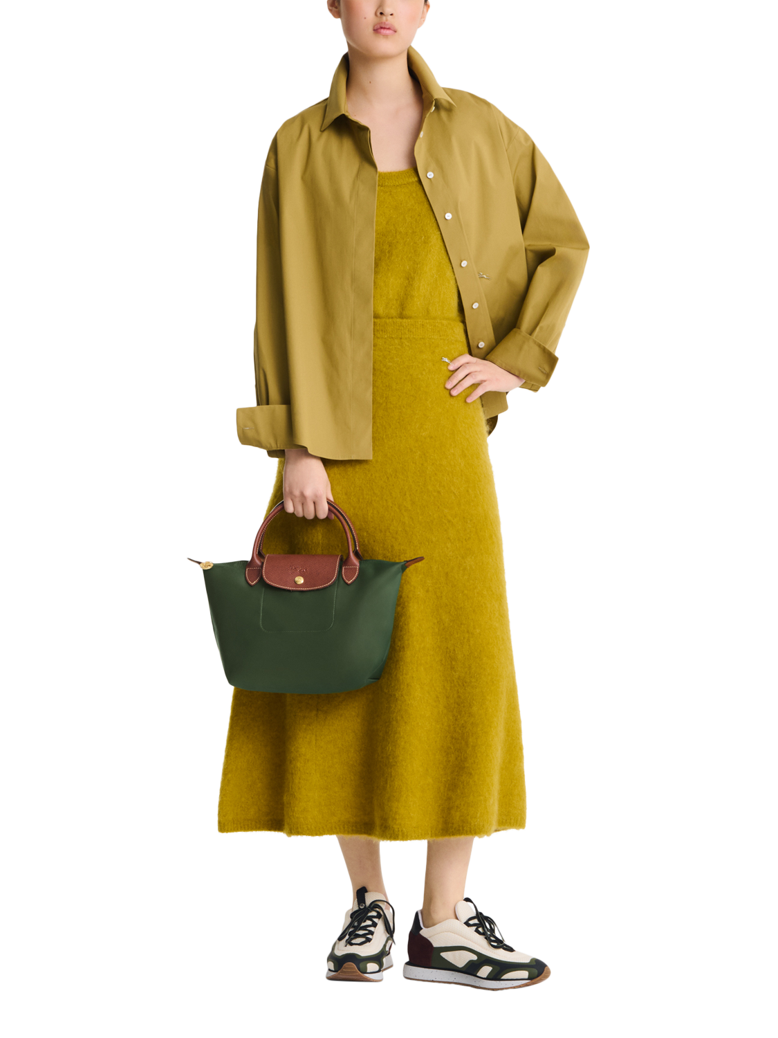 Product image 2 of 7, which shows Longchamp Le Pliage Original Small Top Handle Bag, British Green