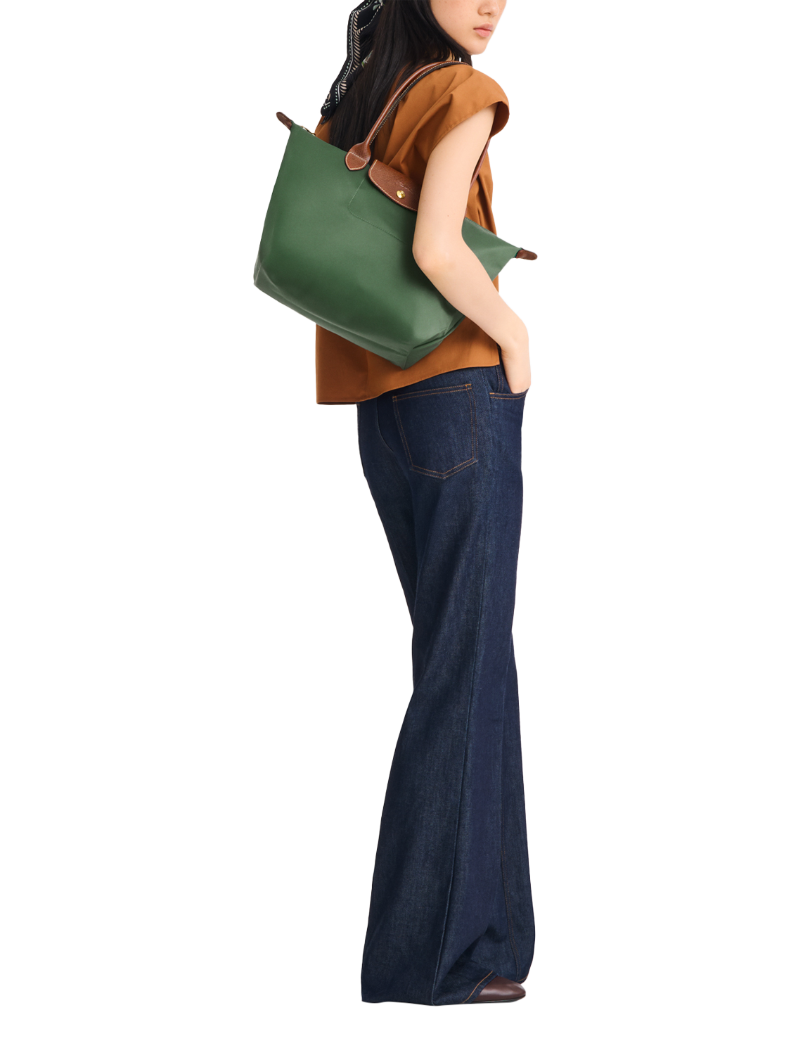 Product image 2 of 6, which shows Longchamp Le Pliage Original Medium Shoulder Bag, British Green