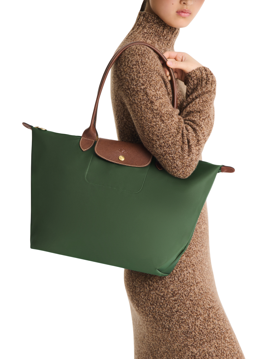 Product image 2 of 7, which shows Longchamp Le Pliage Original Large Shoulder Bag, British Green