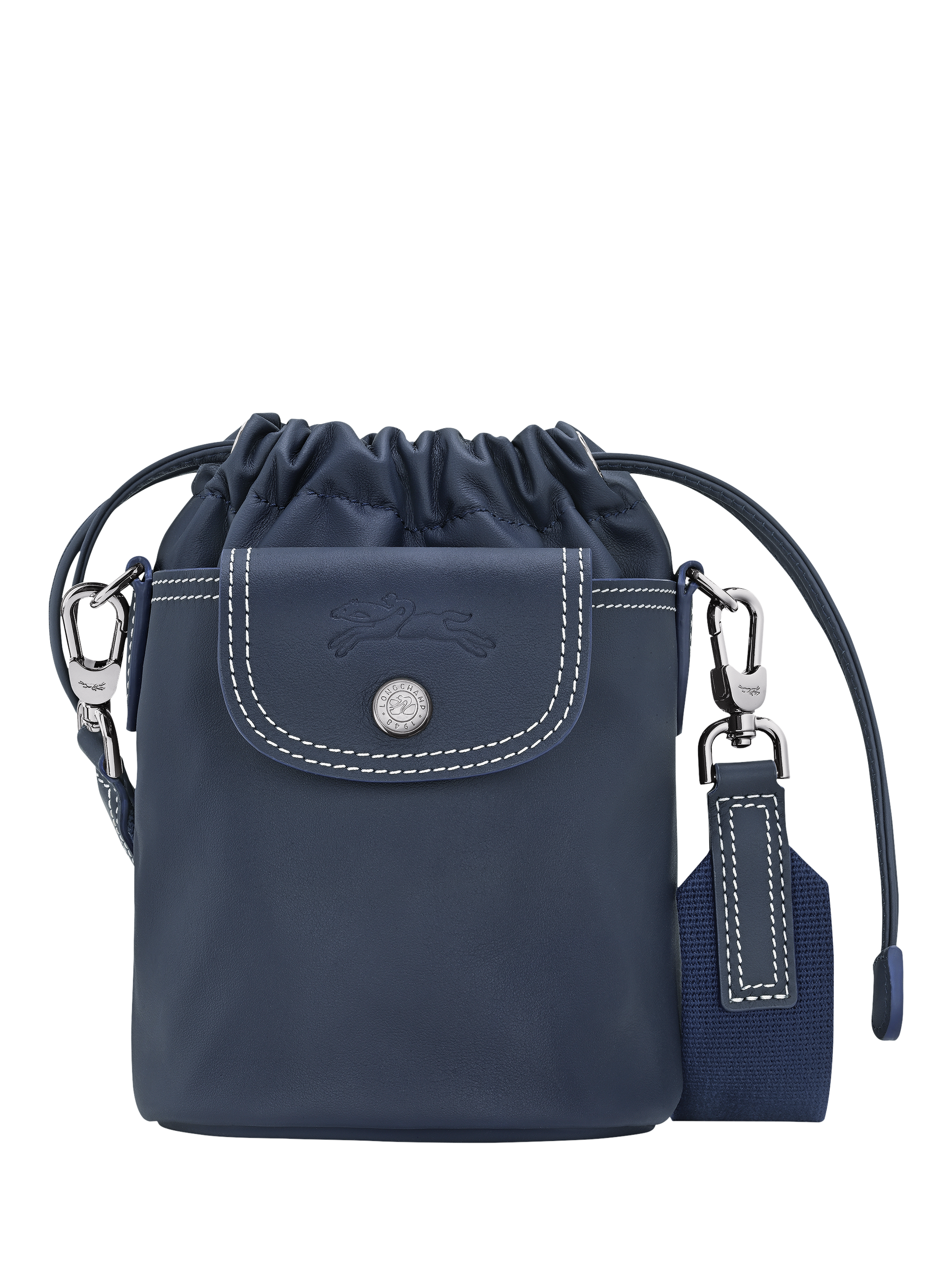 Longchamp Pliage Xtra Leather Drawstring Bucket Bag, Navy Blue