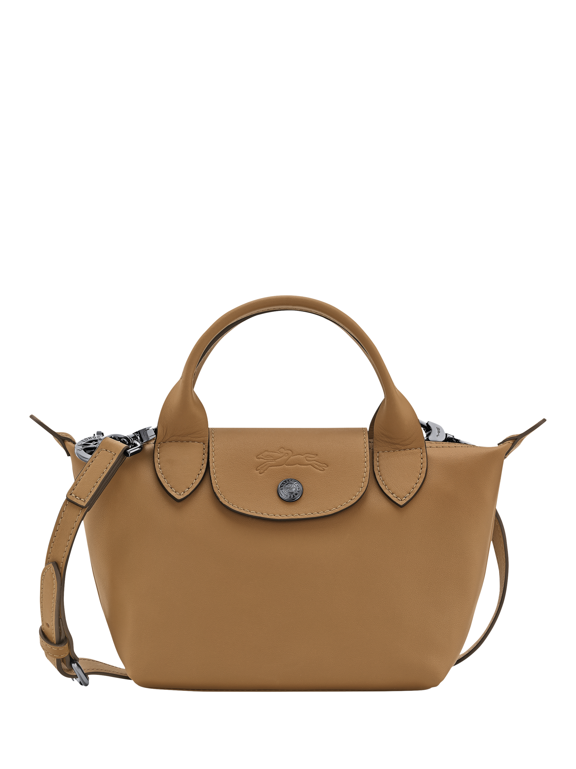 Product image 1 of 6, which shows Longchamp Le Pliage Xtra XS Leather Crossbody Bag, Tobacco