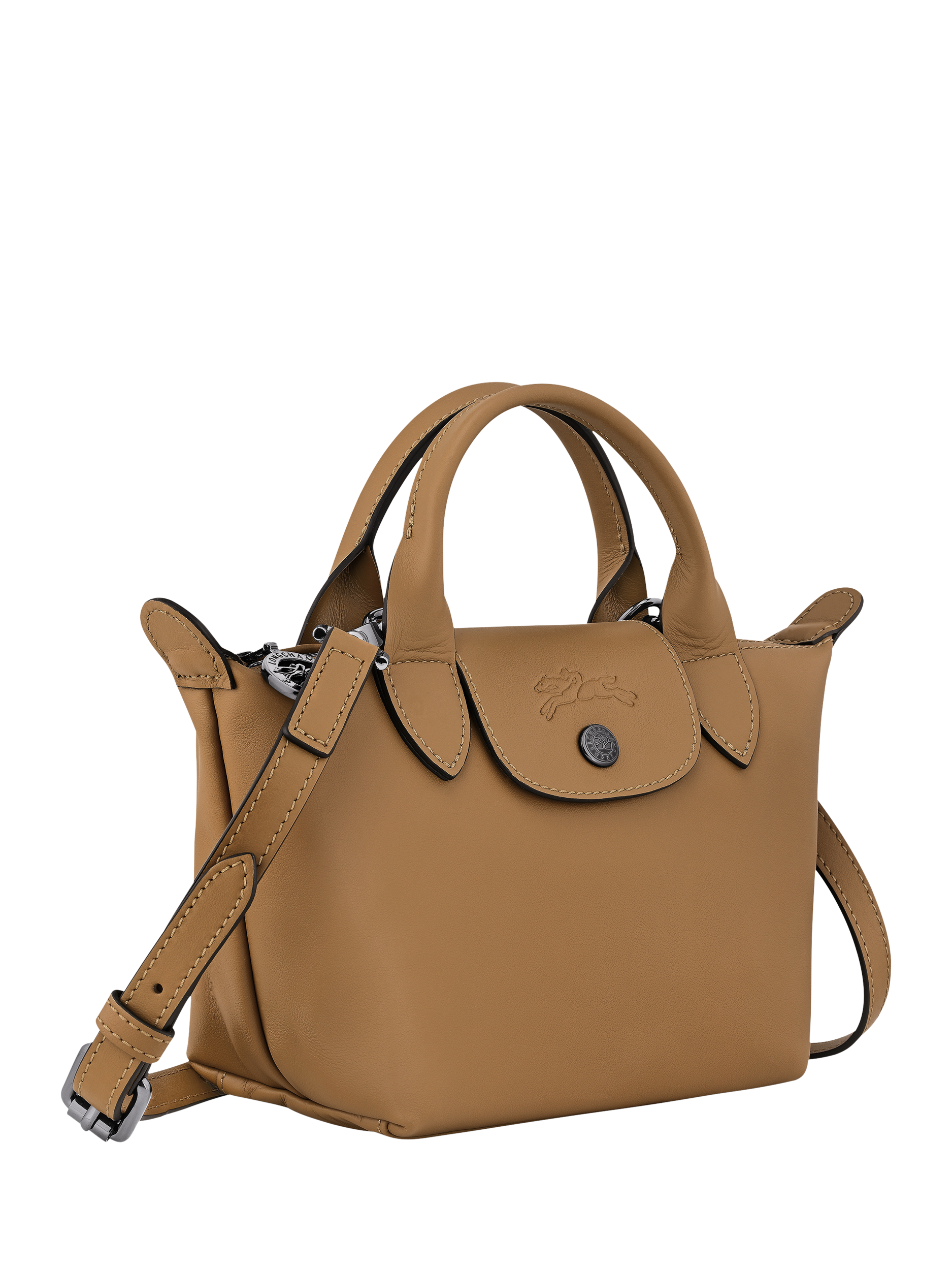 Product image 3 of 6, which shows Longchamp Le Pliage Xtra XS Leather Crossbody Bag, Tobacco