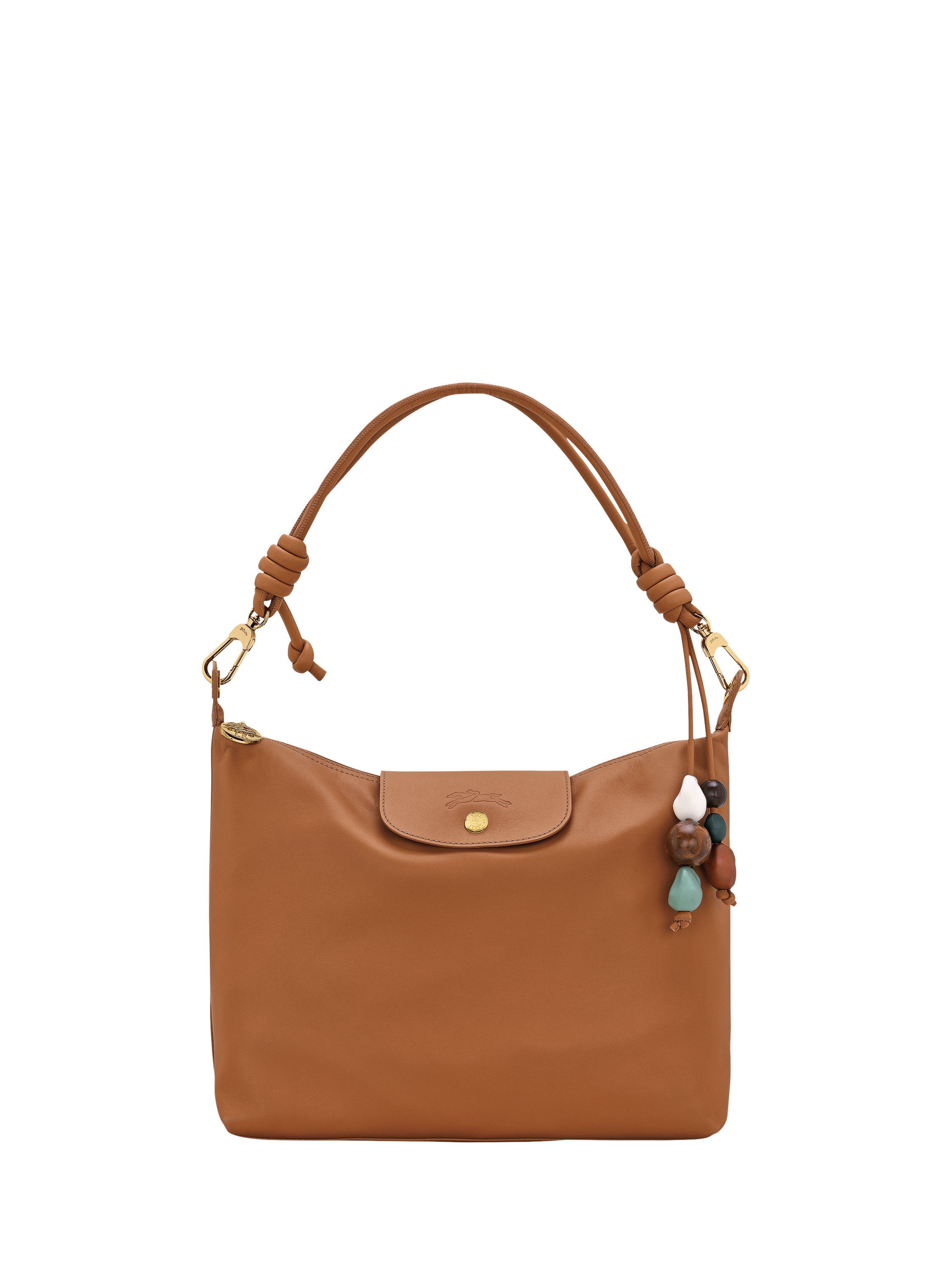 Product image 1 of 3, which shows Longchamp Le Pliage Xtra Medium Leather Shoulder Bag with Beaded Charm, Cashew