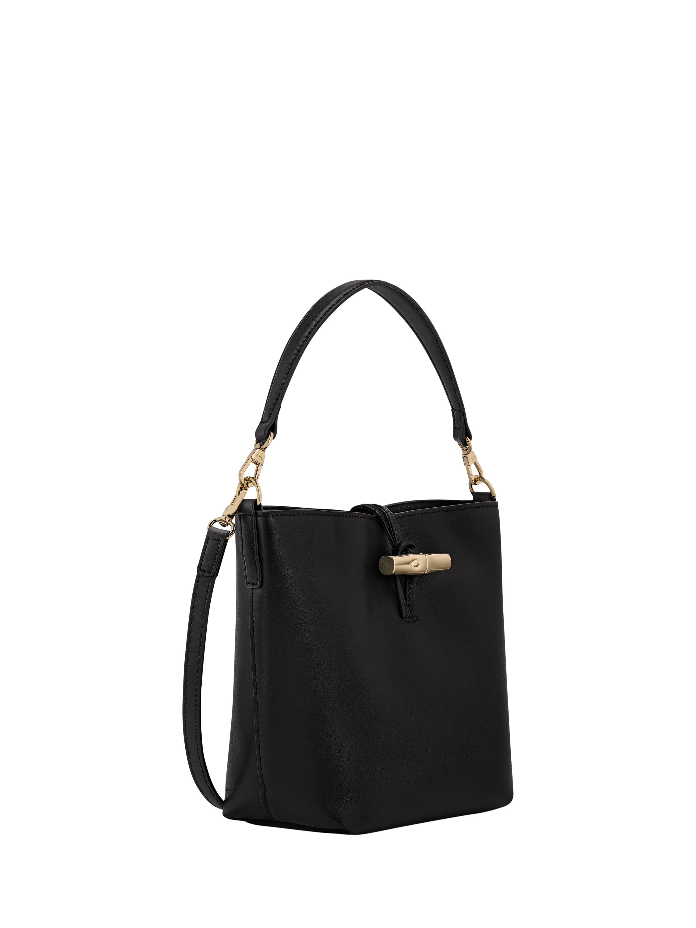 Product image 3 of 5, which shows Longchamp Roseau Leather XS Bucket Bag, Black