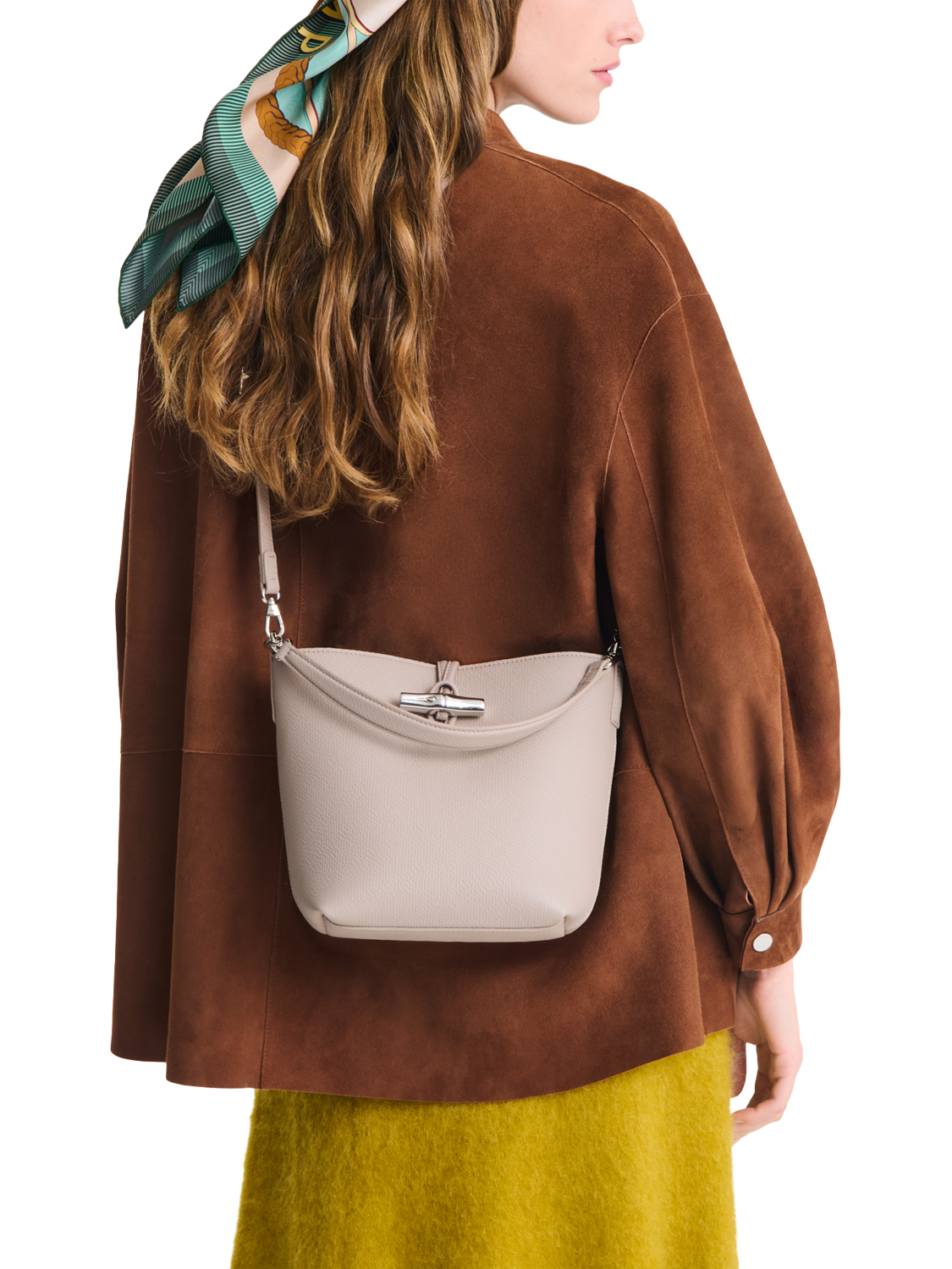 Product image 2 of 11, which shows Longchamp Le Roseau Leather XS Bucket Bag, Clay