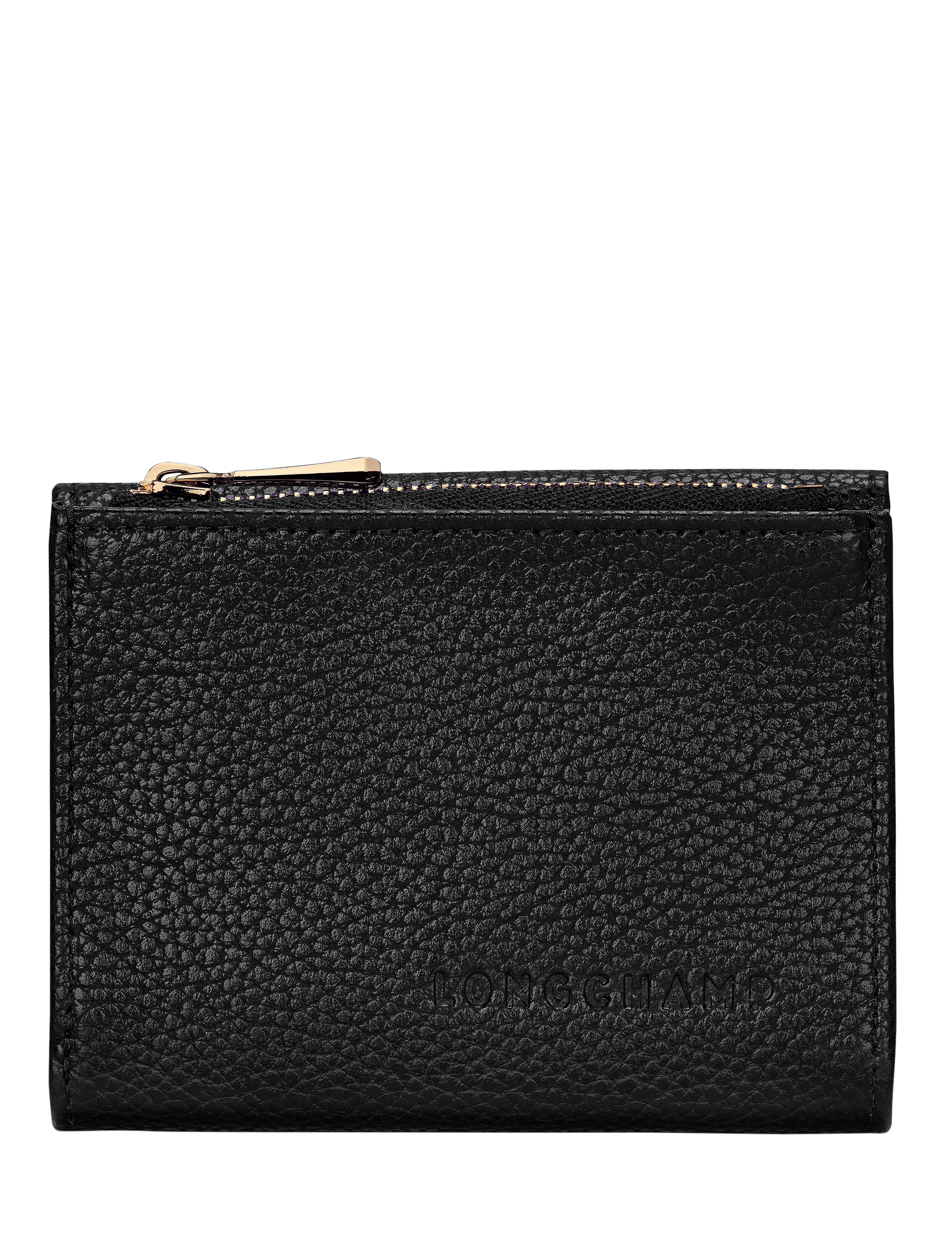 Product image 1 of 3, which shows Longchamp Le Foulonné Compact Leather Wallet, Black