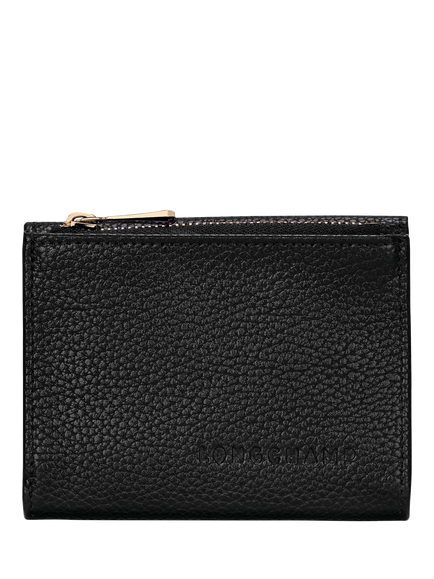 Longchamp Le Foulonné Compact Leather Wallet, Black