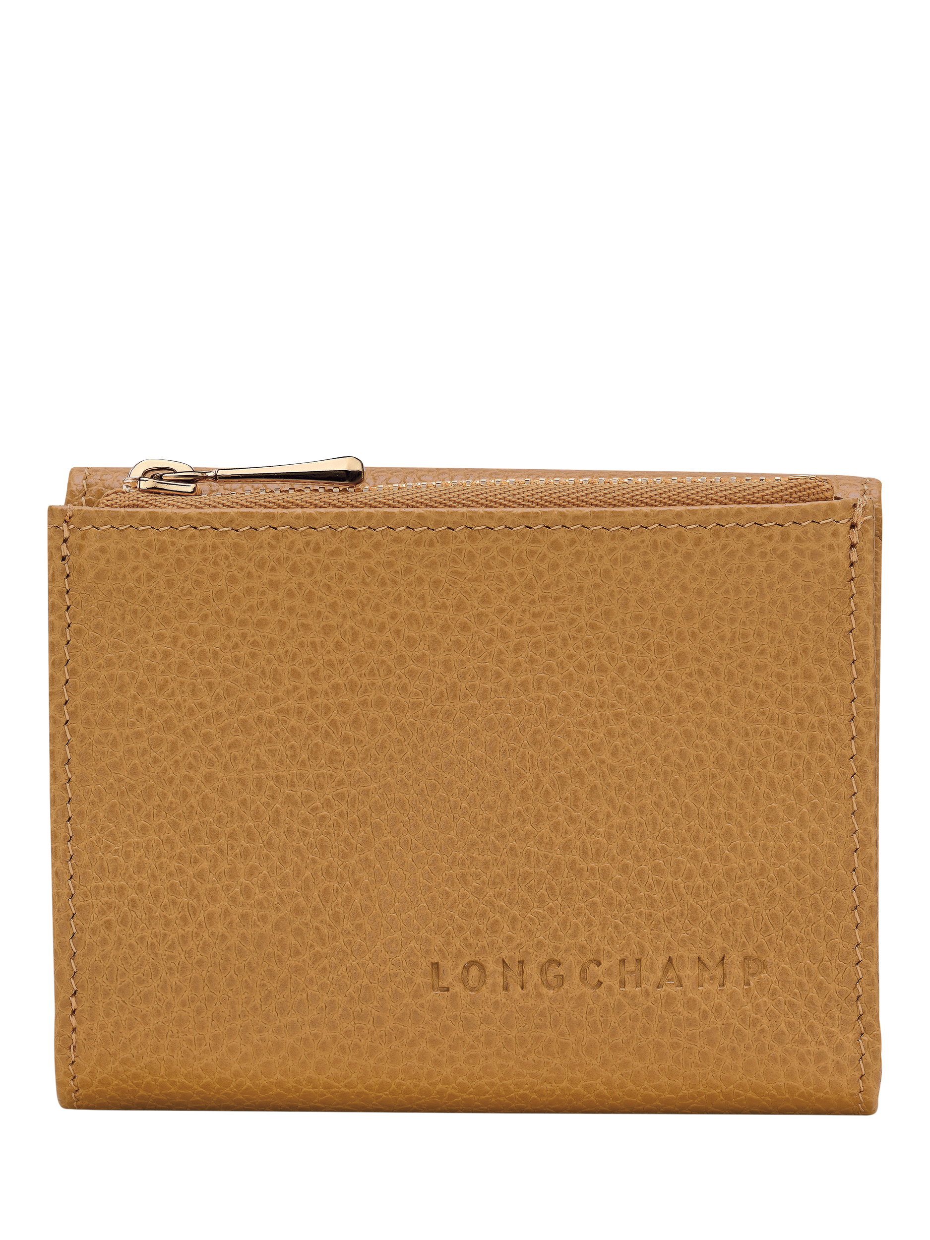 Product image 1 of 3, which shows Longchamp Le Foulonné Compact Leather Wallet, Nutmeg