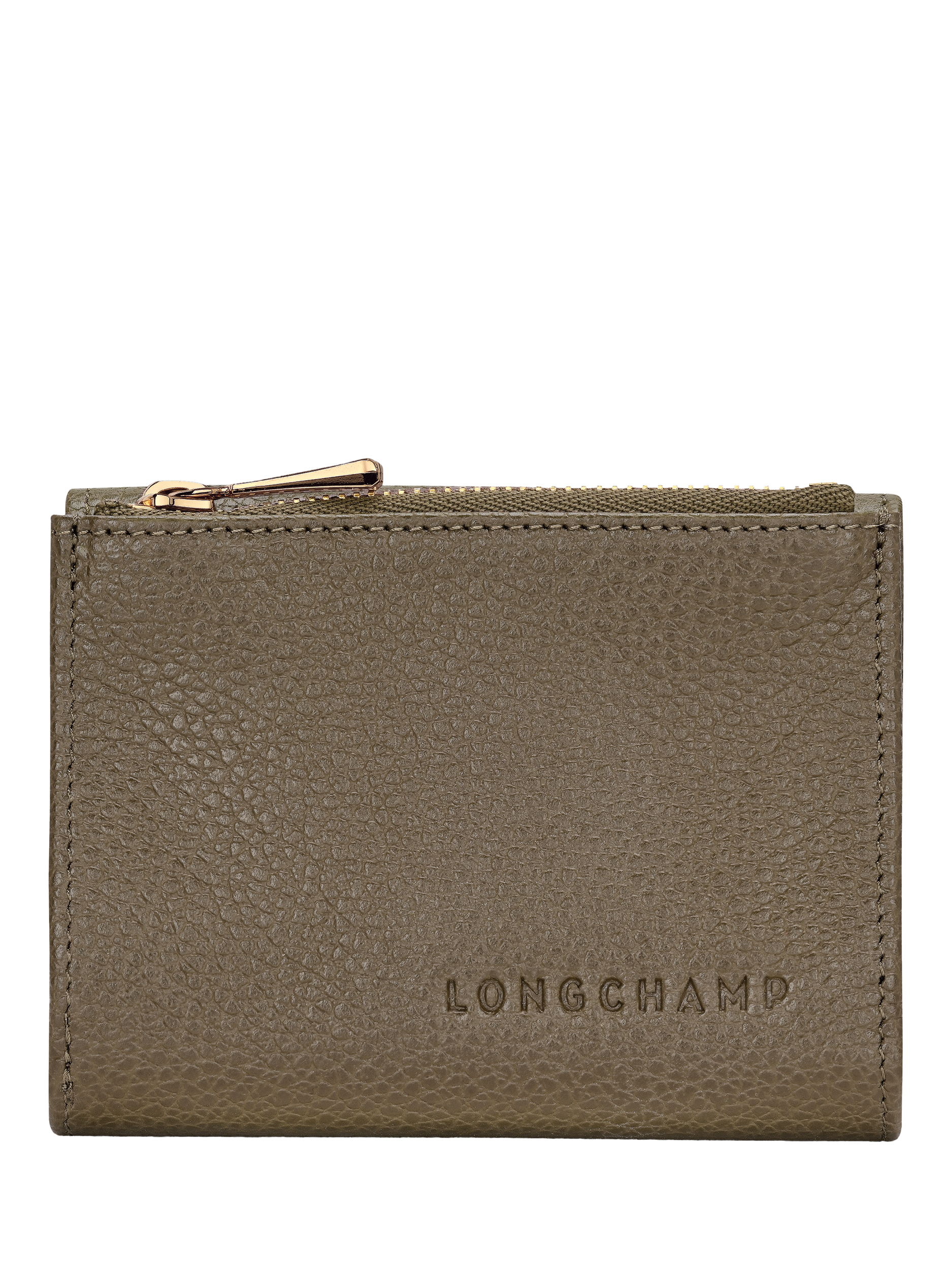 Product image 1 of 3, which shows Longchamp Le Foulonné Compact Leather Wallet, Caper