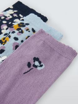 John Lewis Floral Ankle Socks, Pack of 3, Multi - view 2, Multi
