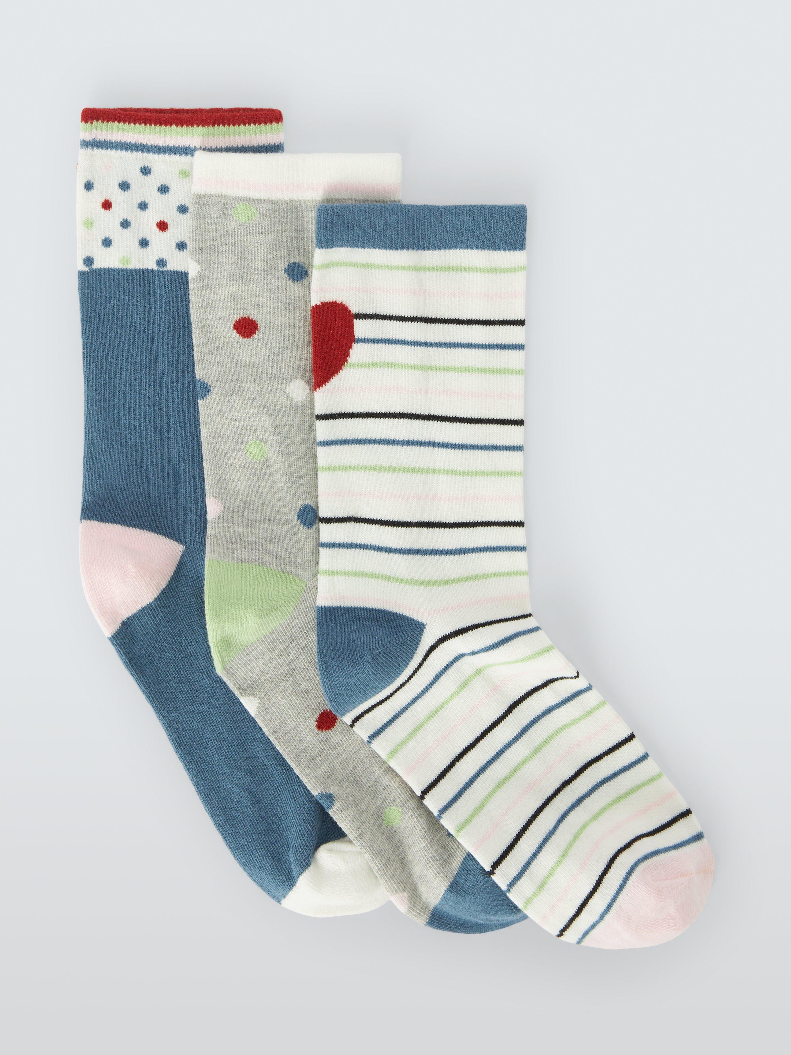 Product image 1 of 2, which shows John Lewis Spots & Stripes Ankle Socks, Pack of 3, Grey