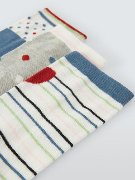 John Lewis Spots & Stripes Ankle Socks, Pack of 3, Grey - view 2, Grey