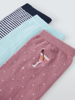 John Lewis Cocktails Embroidery Ankle Socks, Pack of 3, Blue - view 2, Blue