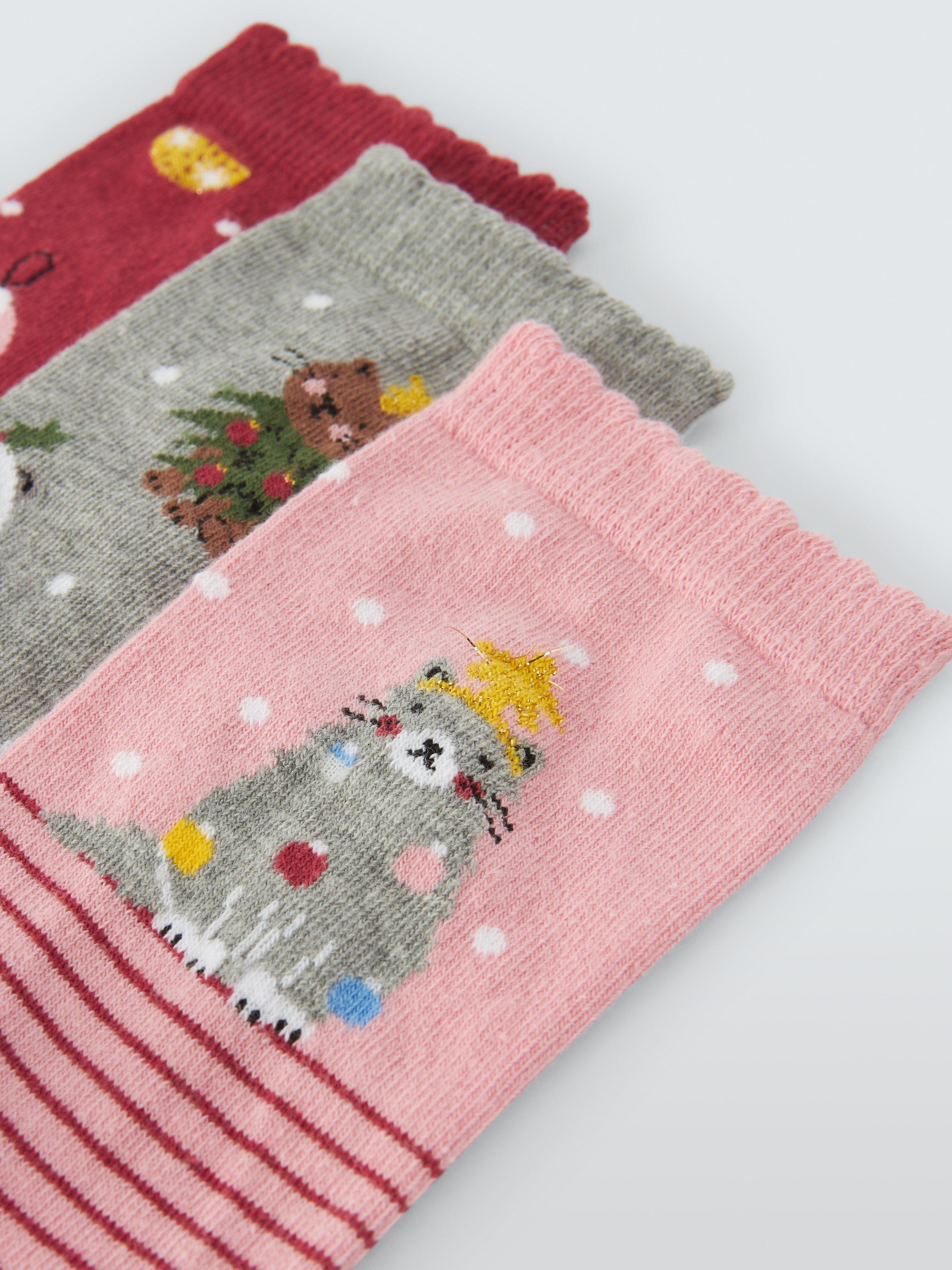 Product image 2 of 2, which shows John Lewis Christmas Cats Socks, Pack of 3, Multi