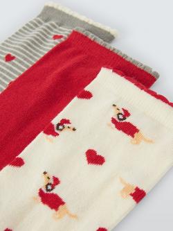 John Lewis Christmas Dogs Socks, Pack of 3, Multi - view 2, Red/Multi