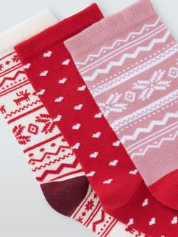 John Lewis Christmas Fairisle Ankle Socks, Pack of 3, Pink - view 2, Pink