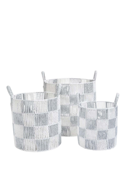 Avery Row Checkerboard Basket, Set of 3, Powder Blue, Powder Blue