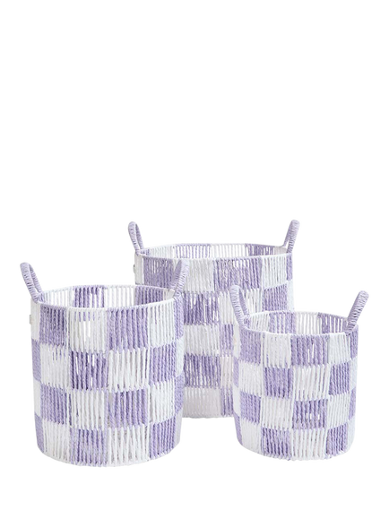 Avery Row Checkerboard Basket, Set of 3, Lilac, Lilac