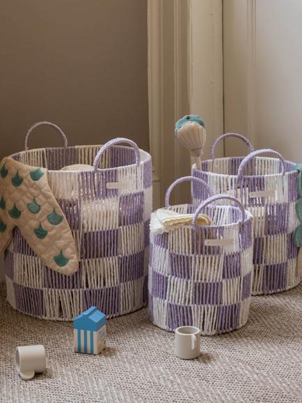 Avery Row Checkerboard Basket, Set of 3, Lilac - view 2, Lilac
