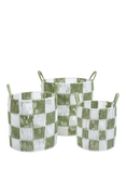 Avery Row Checkerboard Basket, Set of 3, Sage