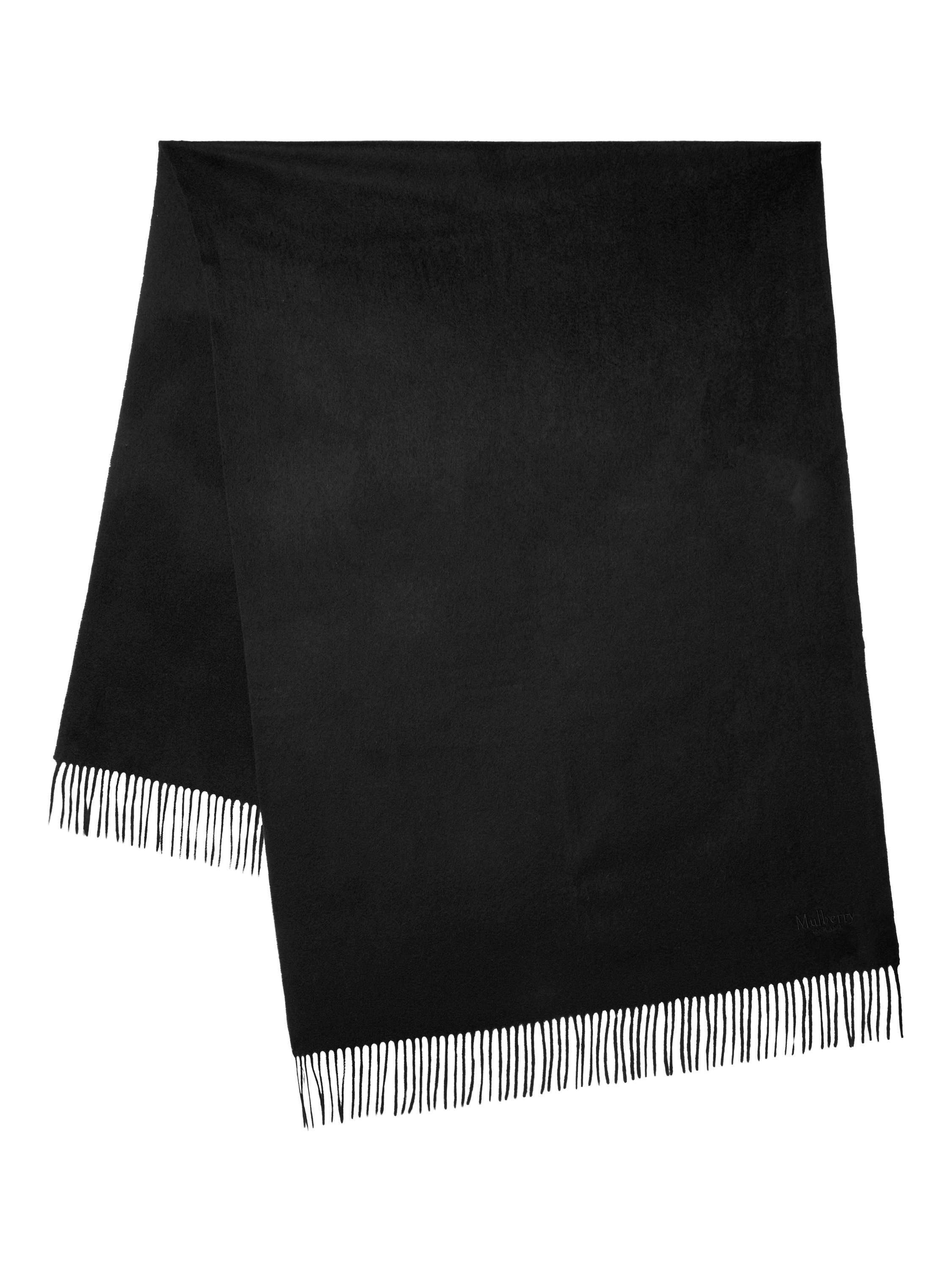 Product image 1 of 3, which shows Mulberry Solid Merino Wool Fringed Scarf, Black