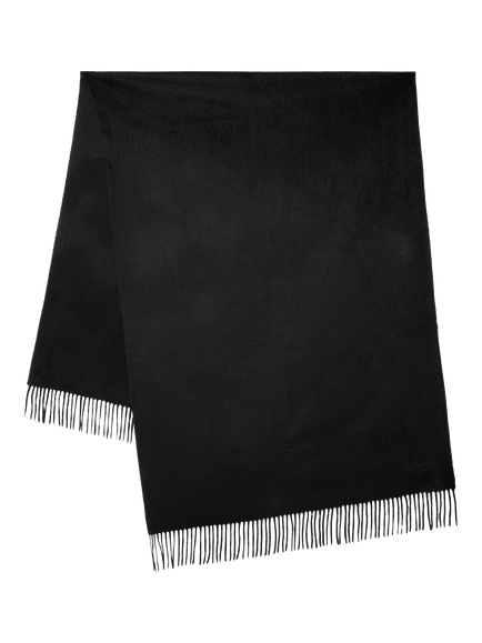 Mulberry Solid Merino Wool Fringed Scarf, Black