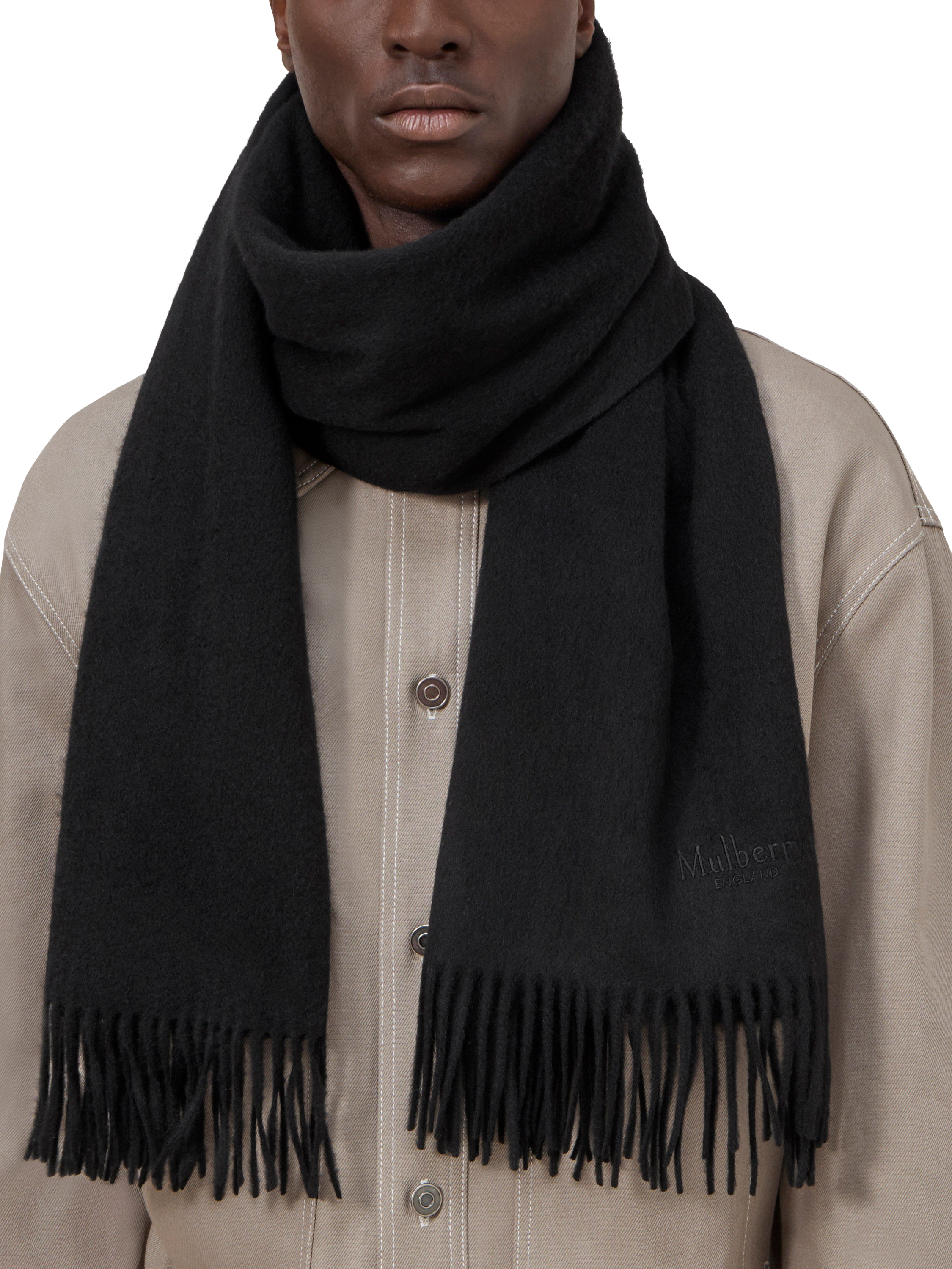 Product image 2 of 3, which shows Mulberry Solid Merino Wool Fringed Scarf, Black