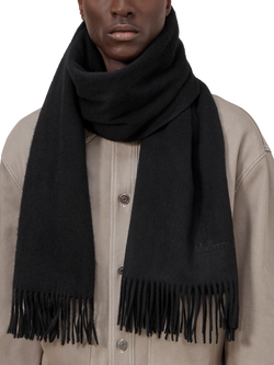 Mulberry Solid Merino Wool Fringed Scarf - view 2, Black