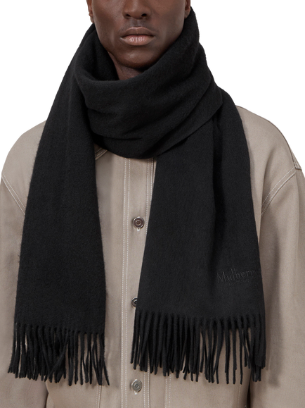 Mulberry Solid Merino Wool Fringed Scarf - view 2, Black