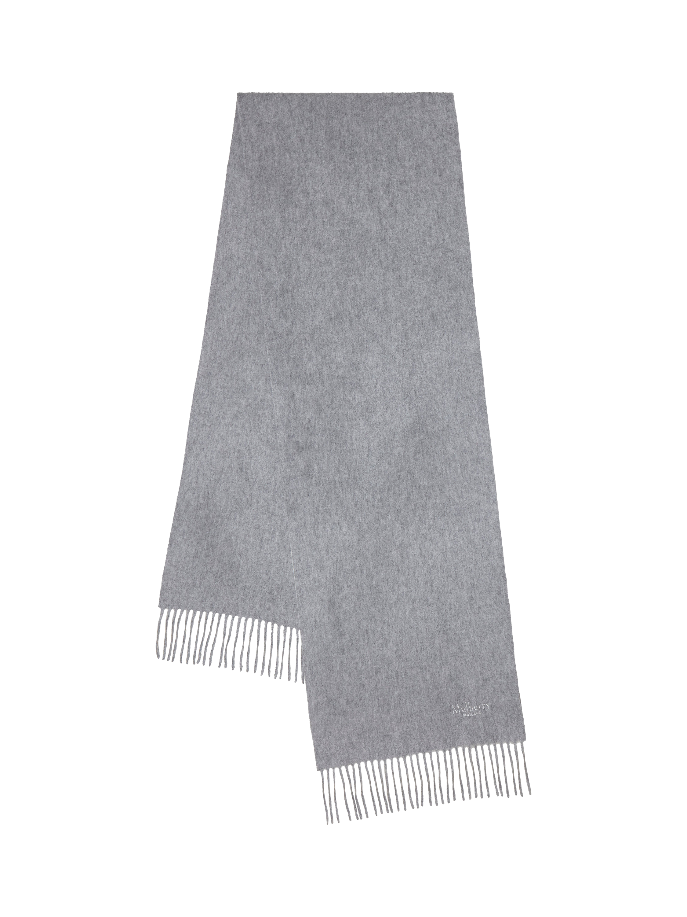 Product image 1 of 3, which shows Mulberry Cashmere Fringe Scarf, Light Grey Melange