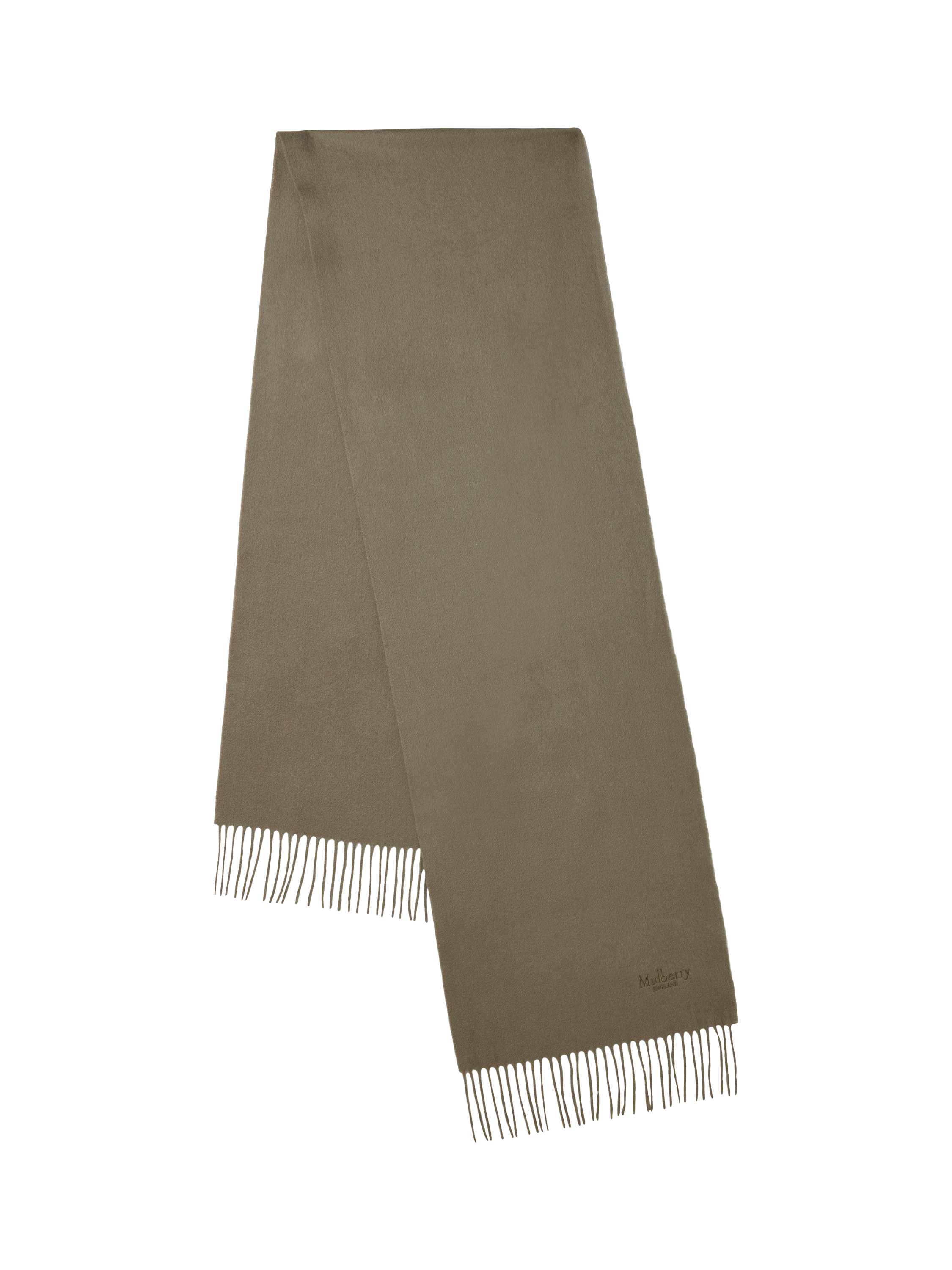Product image 1 of 3, which shows Mulberry Cashmere Fringe Scarf, Olive