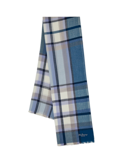 Mulberry Mega Check Lambswool Rich Scarf, Poplin Blue/Ecru, Poplin Blue/Ecru