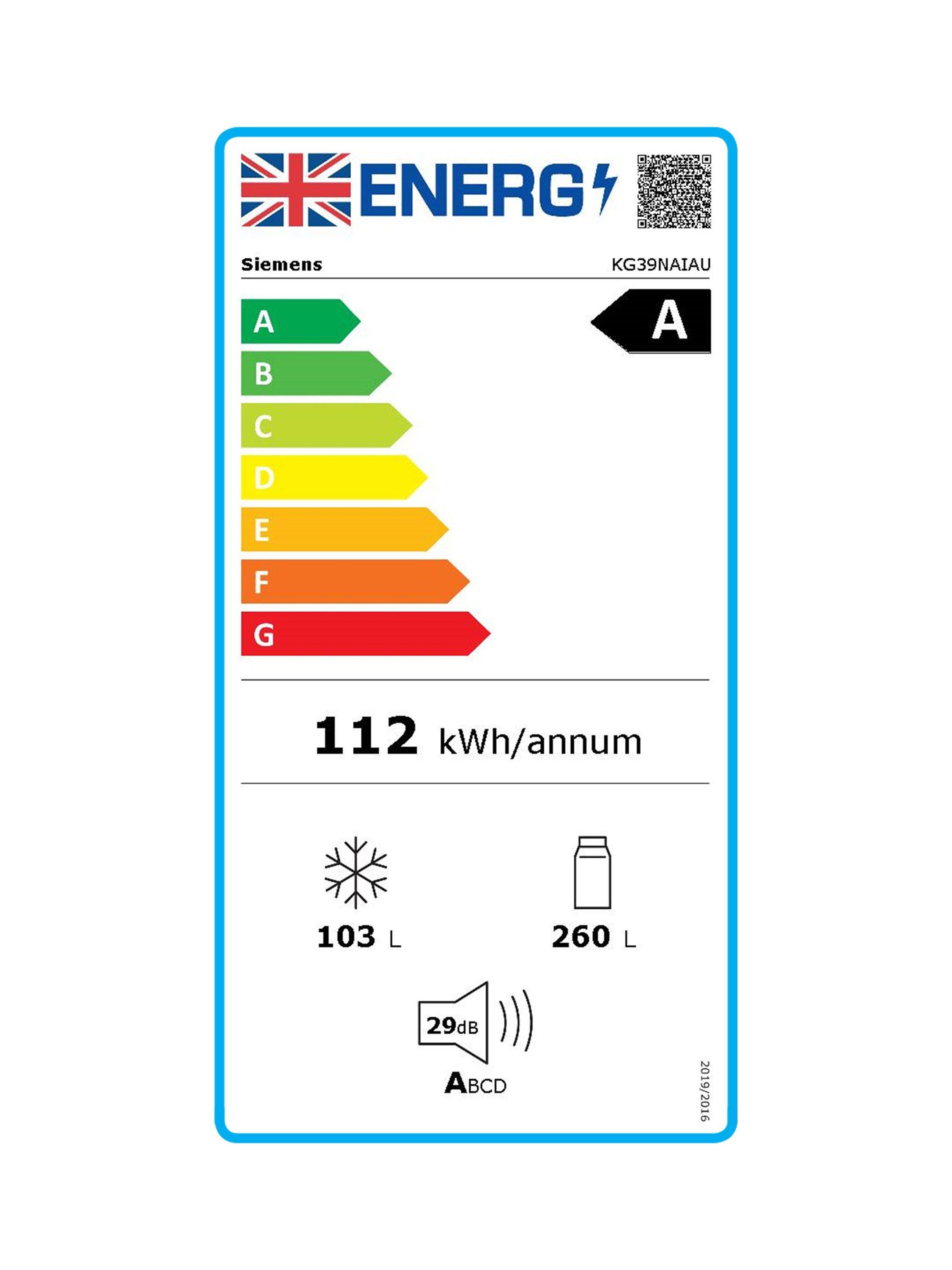 This item is rated A for energy efficiency on a scale from A (most efficient) to G (least efficient).