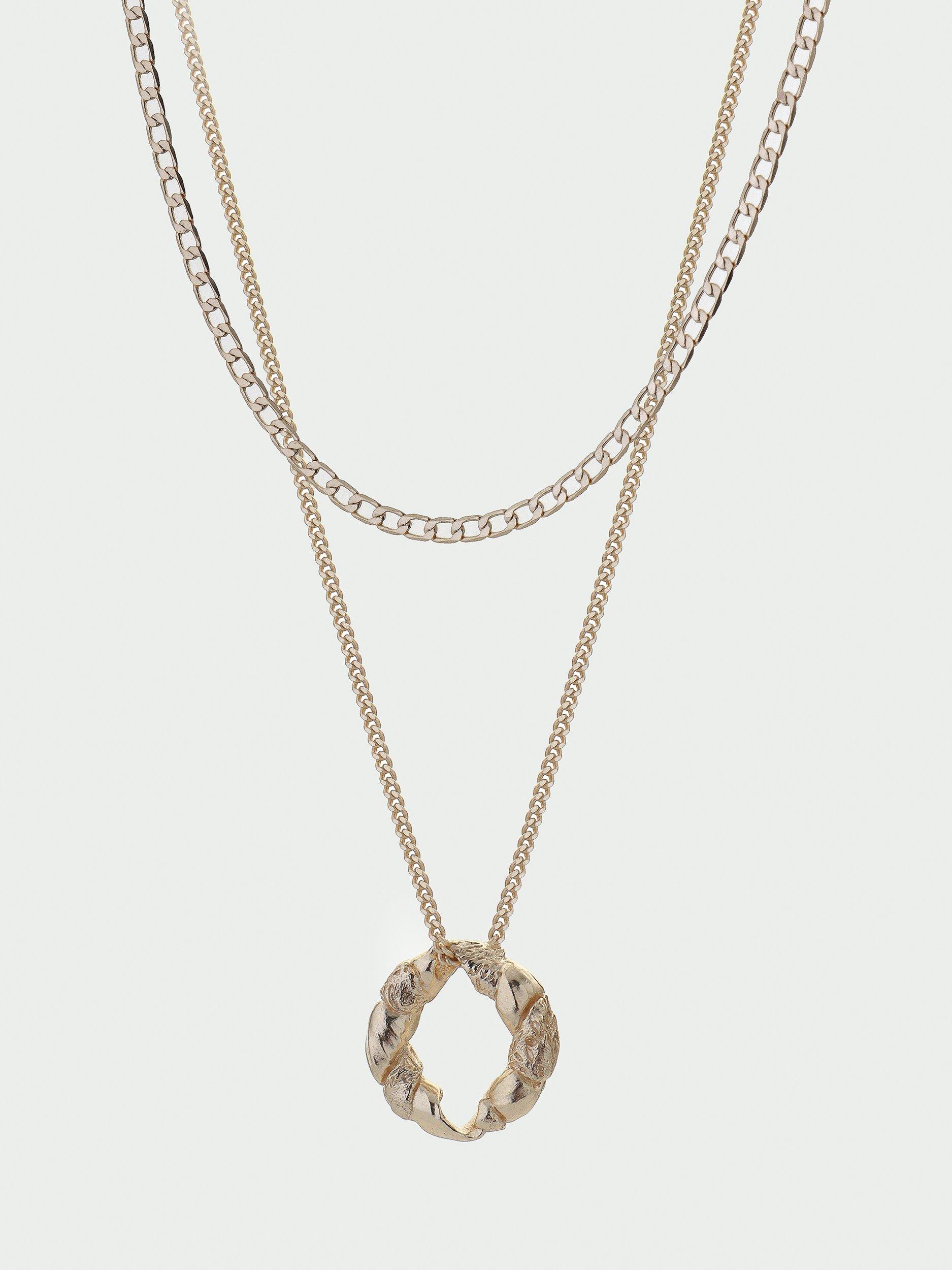 Product image 1 of 2, which shows Tutti Double Chain Textured Twist Necklace, Gold