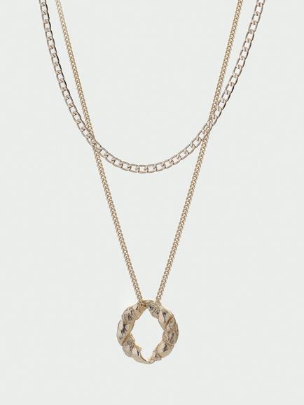 Tutti Double Chain Textured Twist Necklace, Gold, Gold