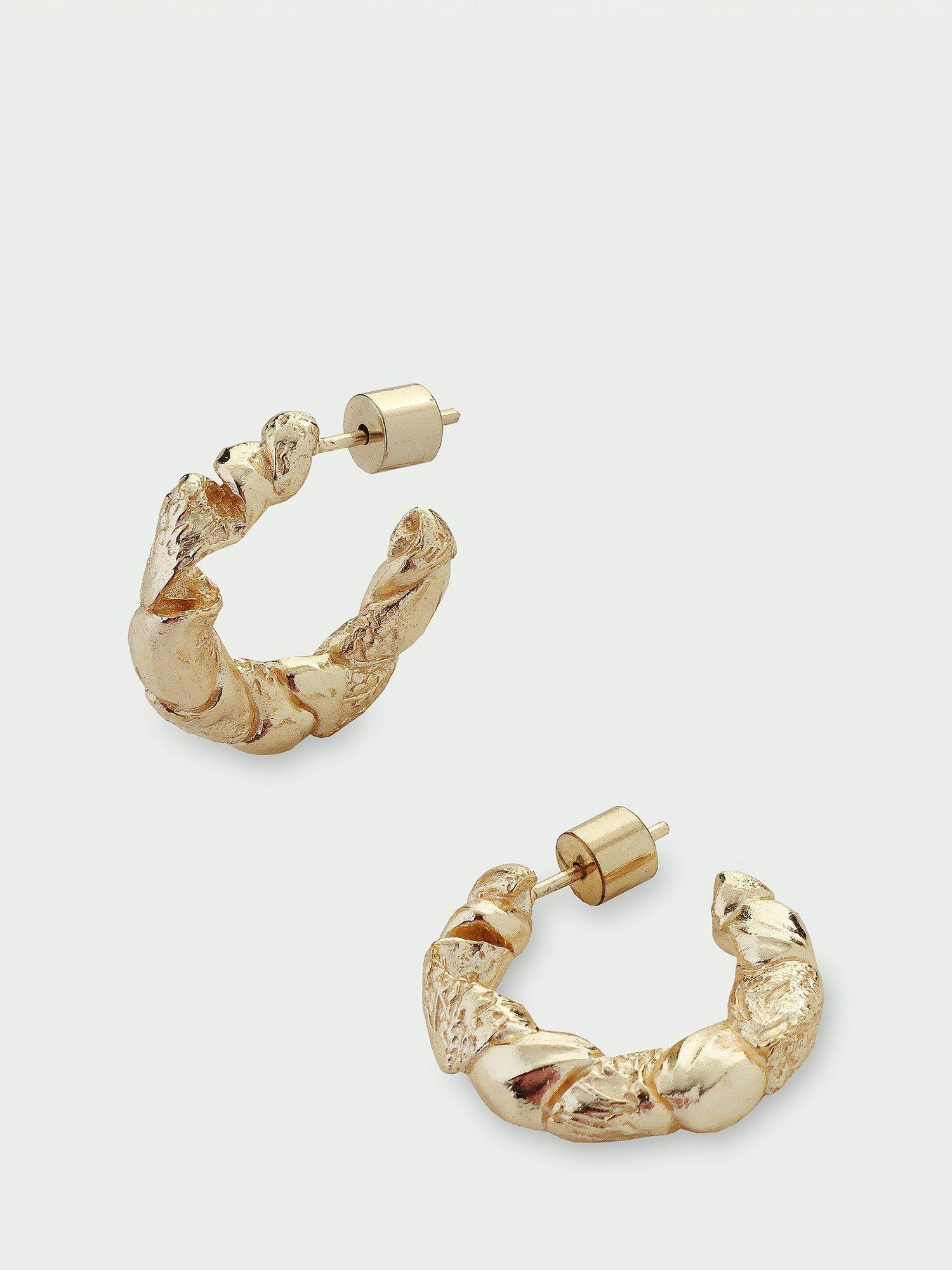Product image 1 of 3, which shows Tutti Textured Twisted Hoop Earrings, Gold