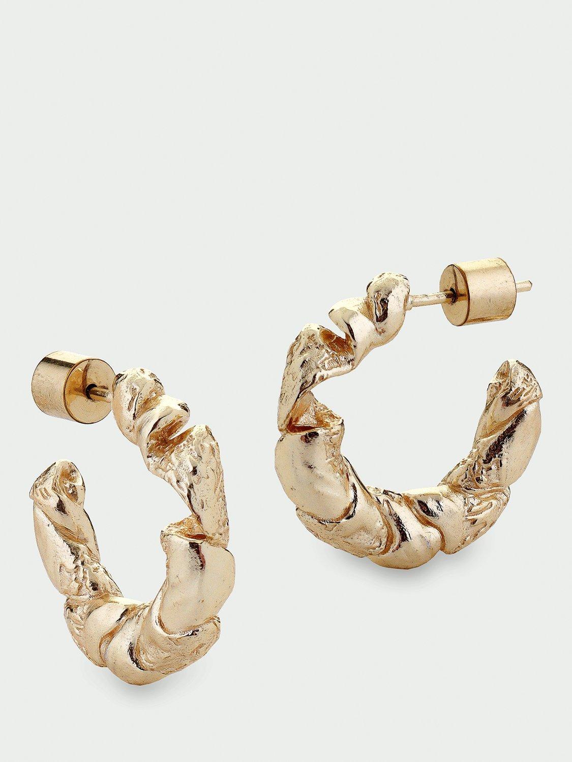 Product image 2 of 3, which shows Tutti Textured Twisted Hoop Earrings, Gold