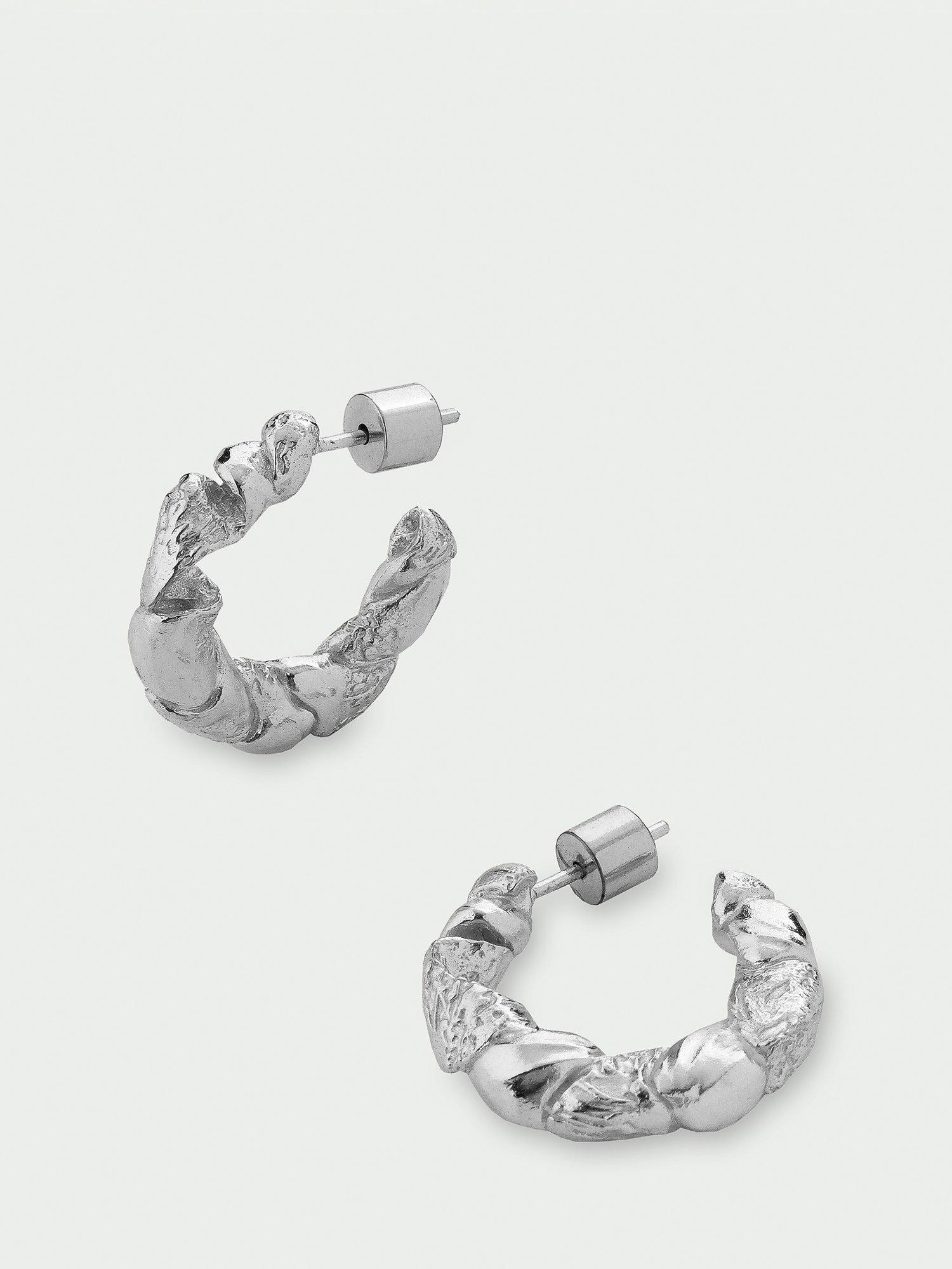 Product image 1 of 3, which shows Tutti Textured Twisted Hoop Earrings, Silver