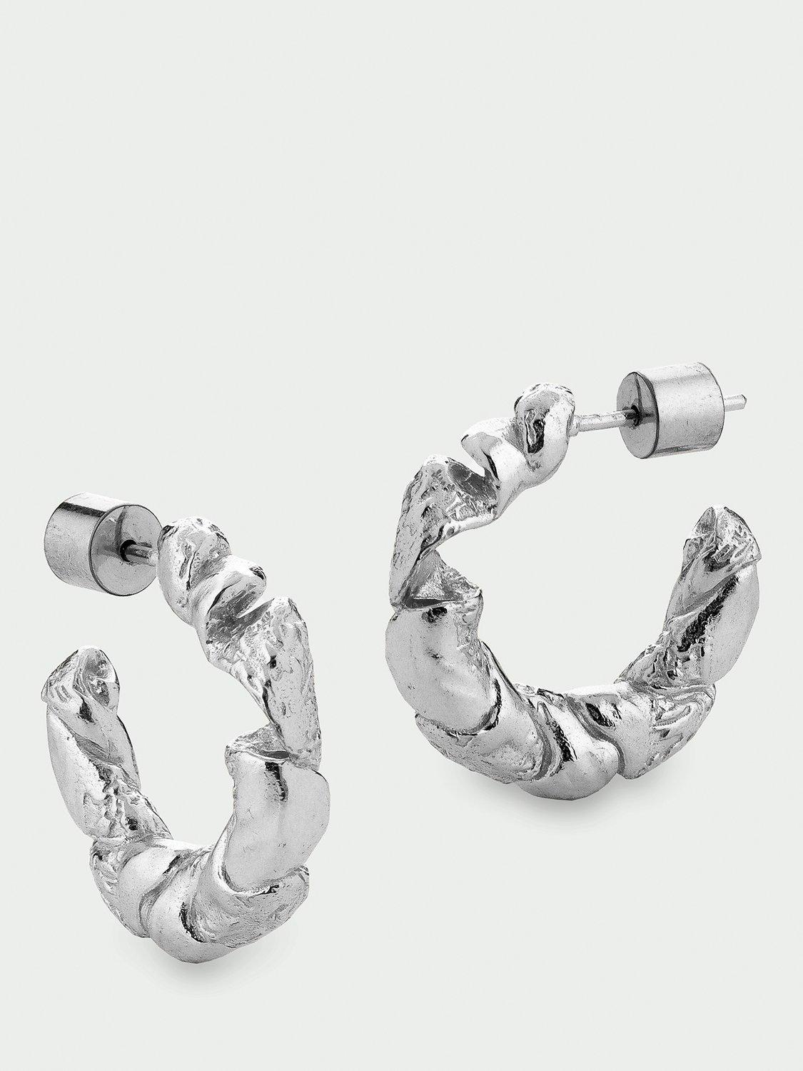 Product image 2 of 3, which shows Tutti Textured Twisted Hoop Earrings, Silver
