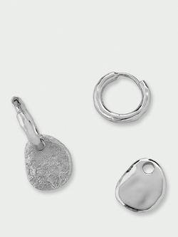 Tutti Textured Removable Drop Huggie Earrings, Silver