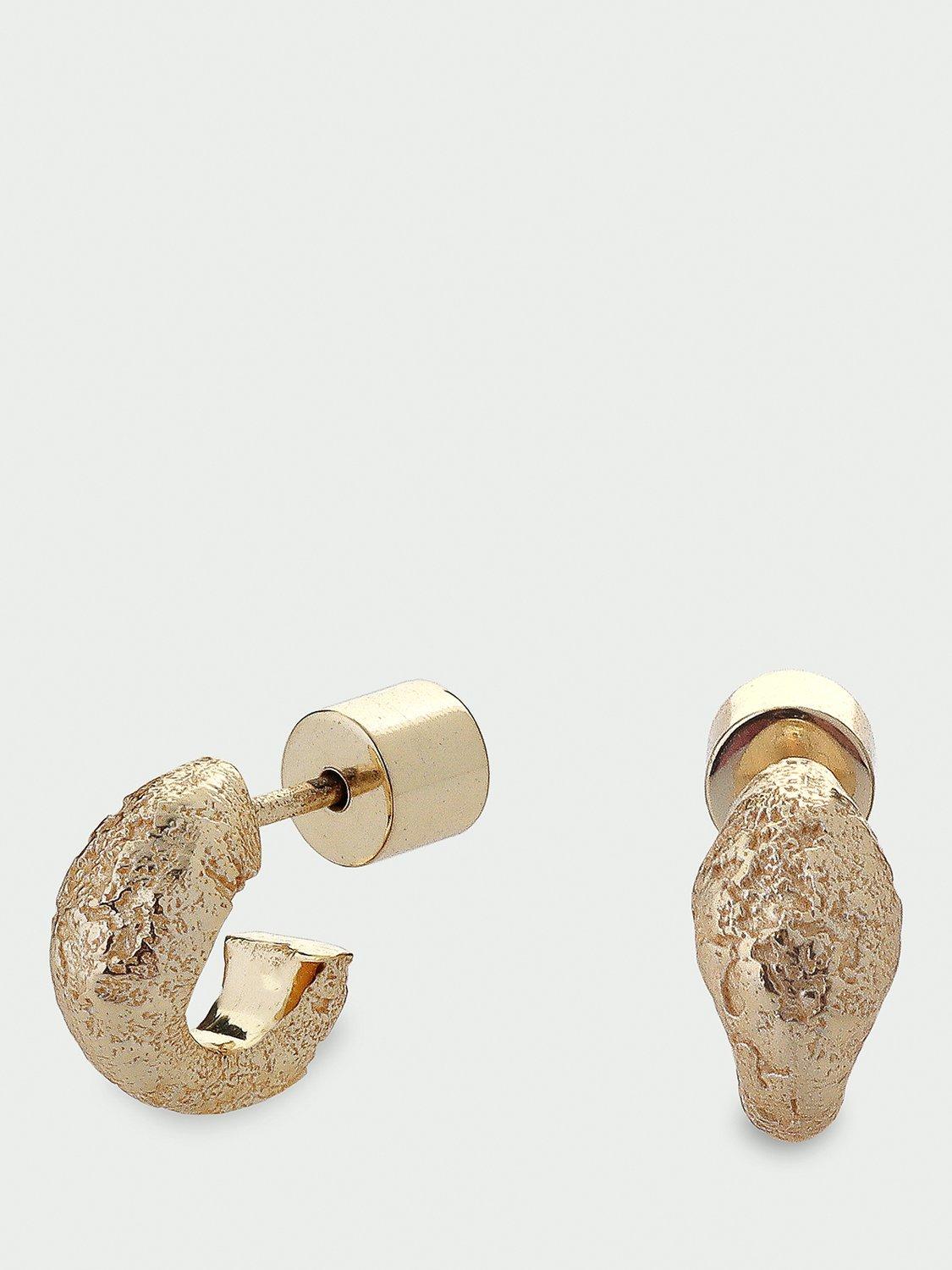 Product image 1 of 2, which shows Tutti Uneven Textured Huggie Hoop Earrings, Gold