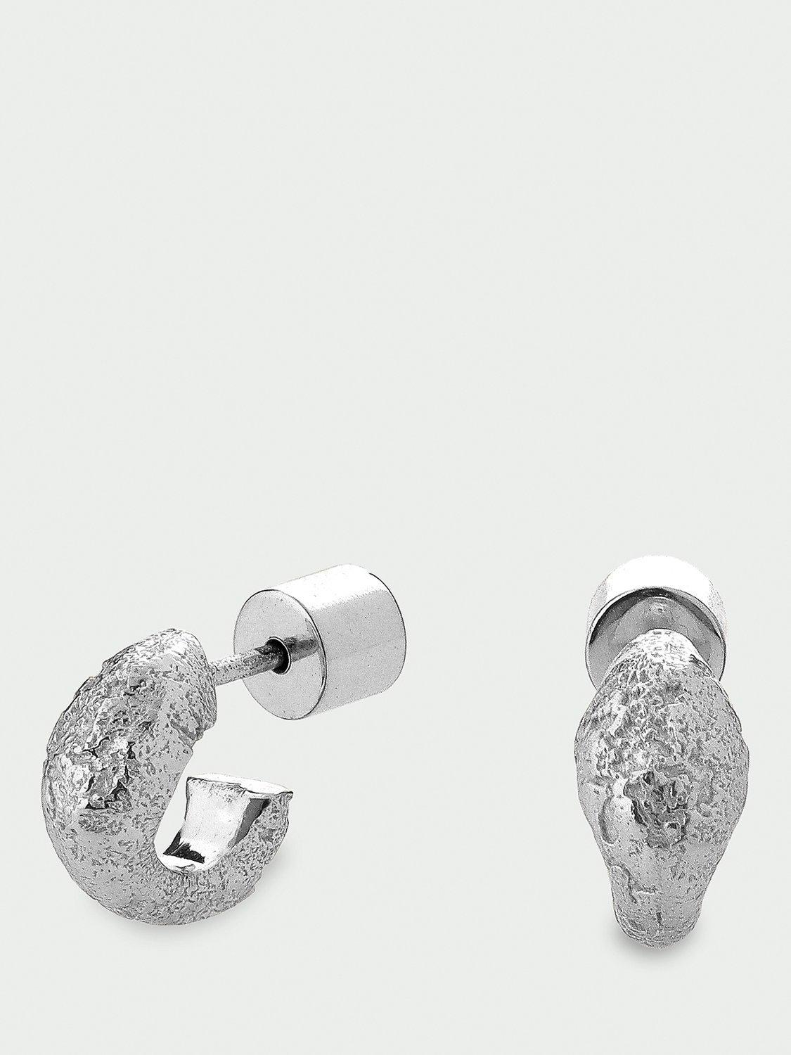Product image 1 of 2, which shows Tutti Uneven Textured Huggie Hoop Earrings, Silver