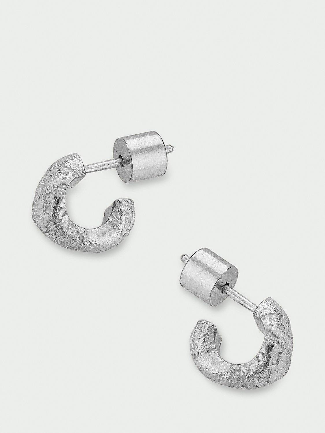 Product image 2 of 2, which shows Tutti Uneven Textured Huggie Hoop Earrings, Silver