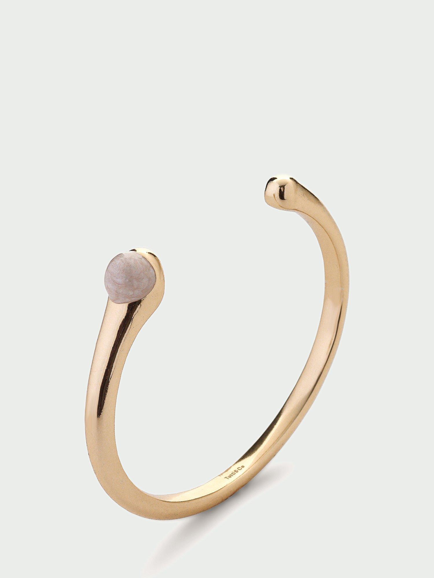 Product image 1 of 2, which shows Tutti Open Bangle with Pearl Enamel Inset, Gold
